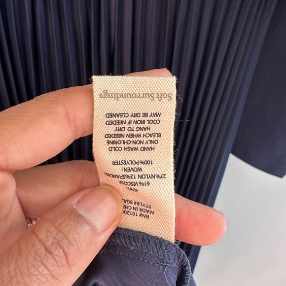 Soft Surroundings Cassandra Midi Dress Pleated Satin Skirt Navy Blue Large P - Picture 9 of 12